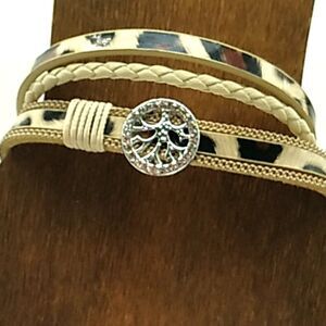 Tree of Life Leather Multi-Layer Animal Print Wristband Cuff Bracelet Magnetic